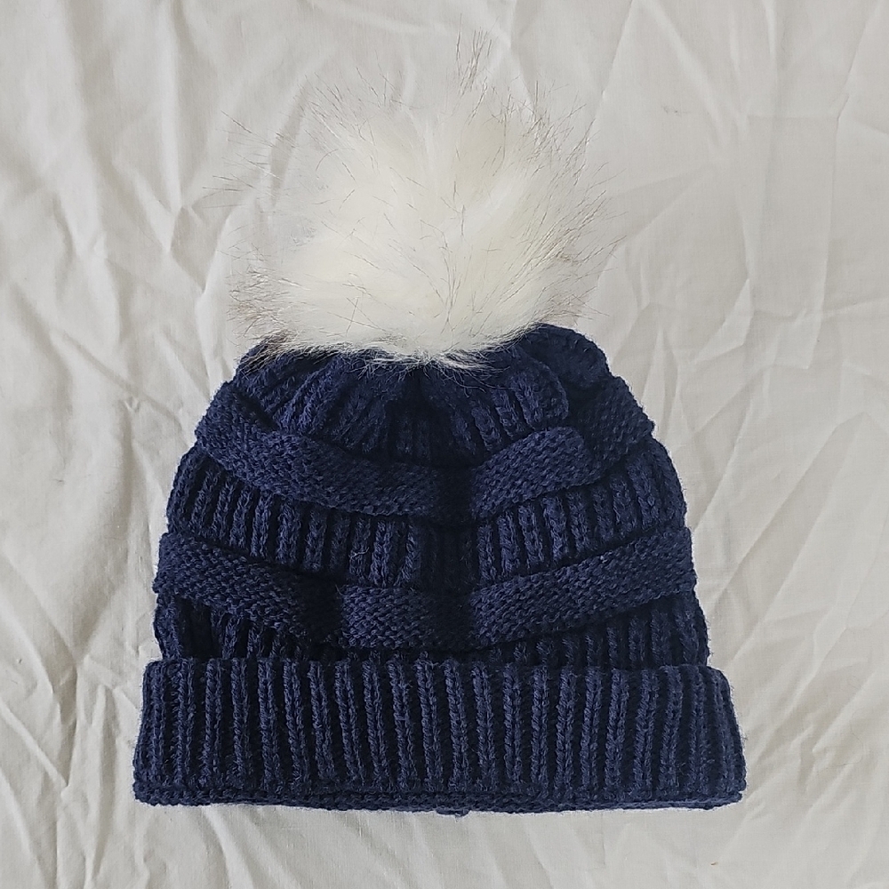 Self Esteem Navy Knit Beanie with White Pom-Pom